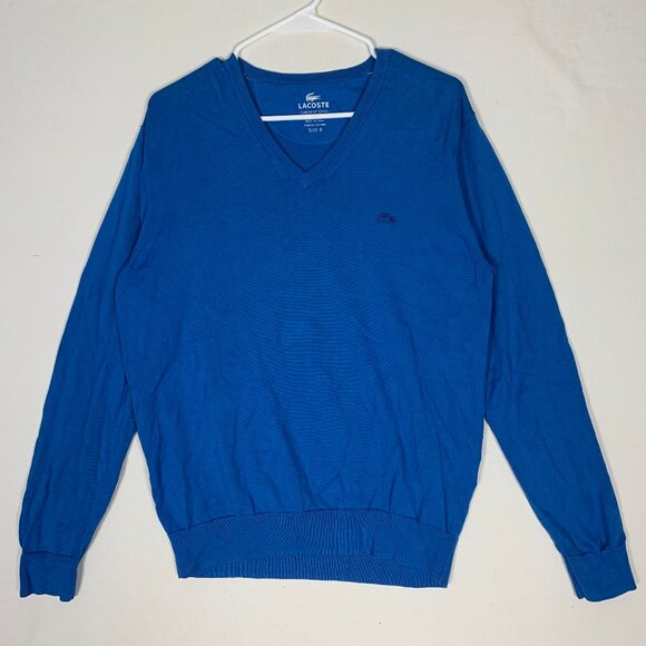 Lacoste Garment Dyed Blue V-Neck Sweater Men's size 6 XL - Picture 1 of 8